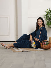 Turquoise Velvet Maternity Night Suit