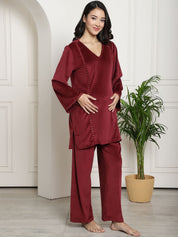 Maroon Velvet Maternity Night Suit