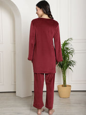 Maroon Velvet Maternity Night Suit