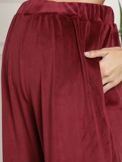 Maroon Velvet Maternity Night Suit