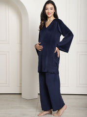 Navy Velvet Maternity Night Suit