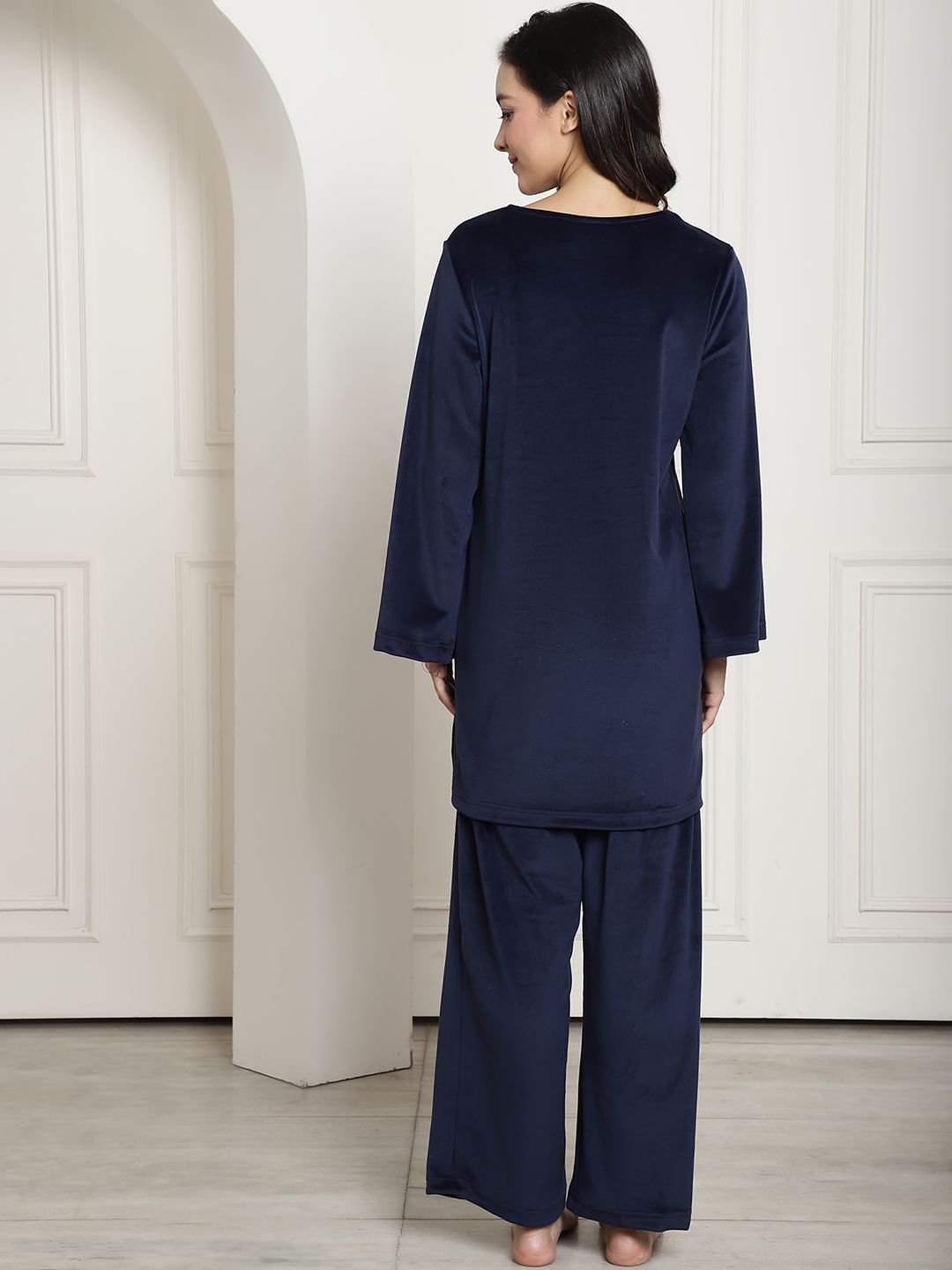 Navy Velvet Maternity Night Suit