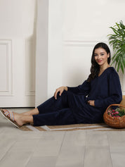 Navy Velvet Maternity Night Suit