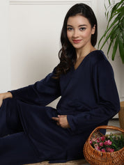 Navy Velvet Maternity Night Suit