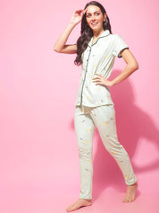 Green Hosiery Printed Night Suit