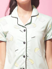 Green Hosiery Printed Night Suit