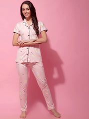 Baby Pink Hosiery Printed Night Suit