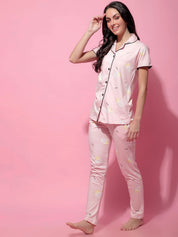 Baby Pink Hosiery Printed Night Suit