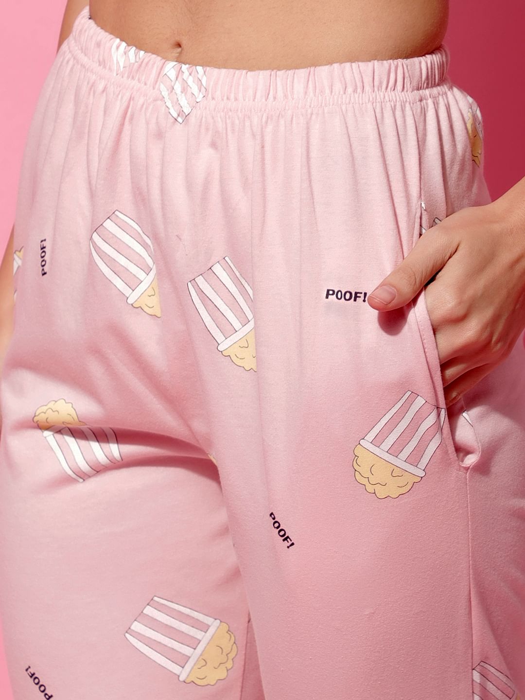 Baby Pink Hosiery Printed Night Suit