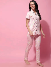 Baby Pink Hosiery Printed Night Suit