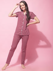 Maroon Hosiery Ethnic Printed Night Suit