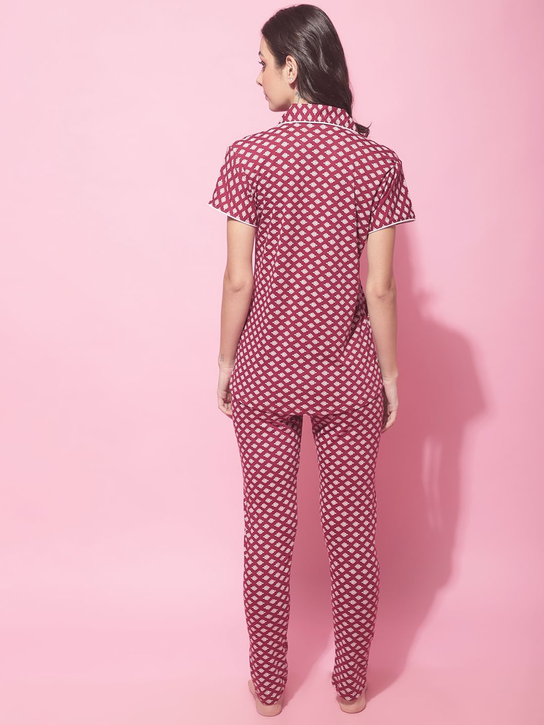 Maroon Hosiery Ethnic Printed Night Suit