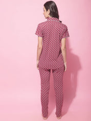 Maroon Hosiery Ethnic Printed Night Suit