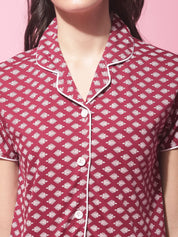 Maroon Hosiery Ethnic Printed Night Suit