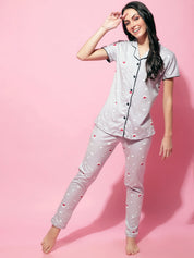 Grey Hosiery Printed Night Suit