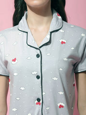 Grey Hosiery Printed Night Suit
