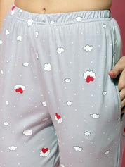 Grey Hosiery Printed Night Suit