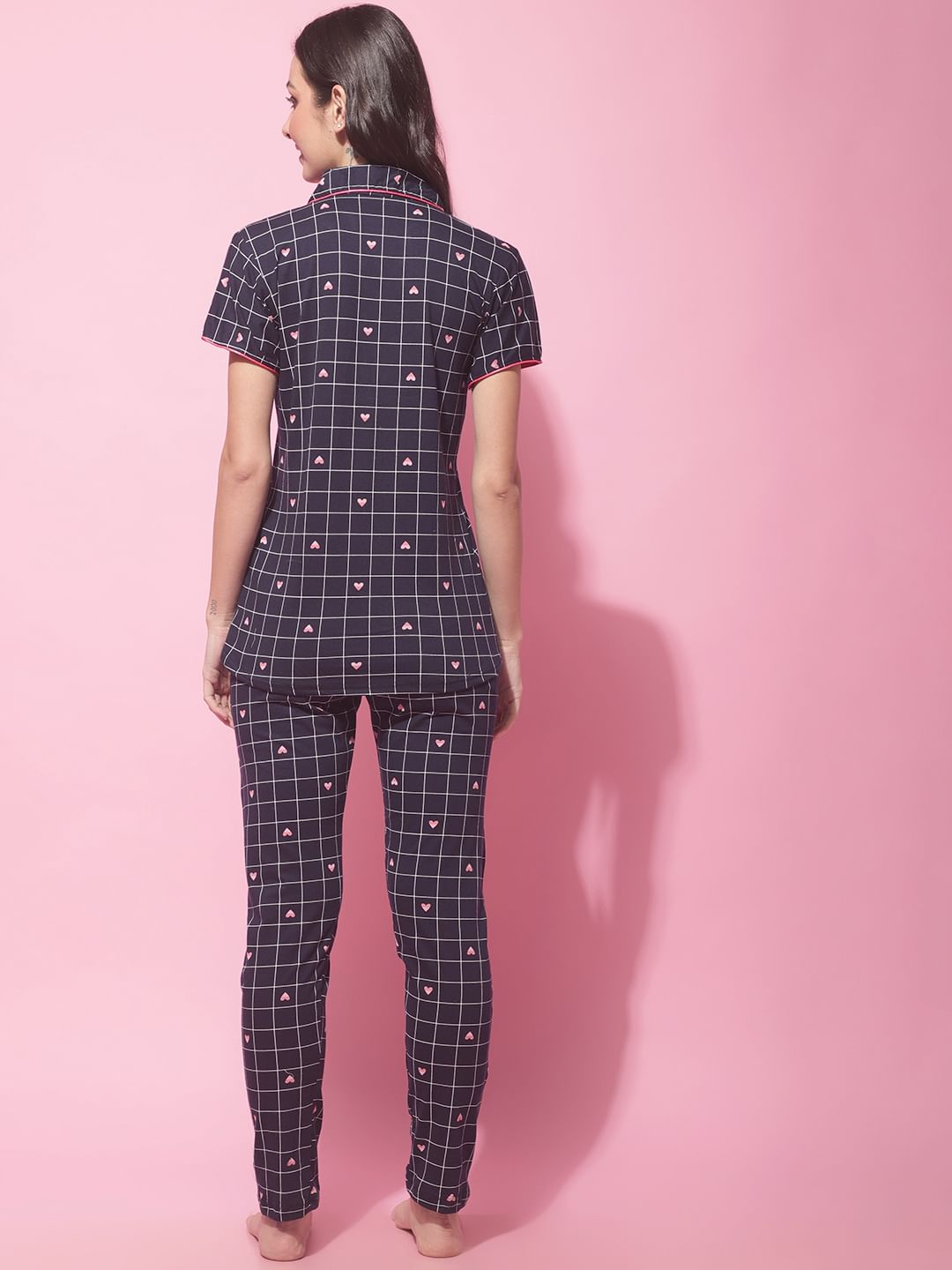 Navy Blue Hosiery Printed Night Suit