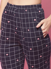 Navy Blue Hosiery Printed Night Suit