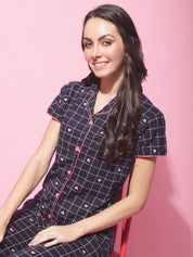 Navy Blue Hosiery Printed Night Suit