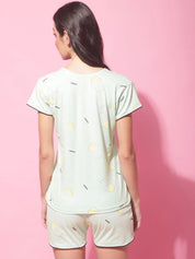 Green Hosiery Printed Night Suit