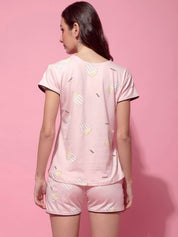Baby Pink Hosiery Printed Night Suit