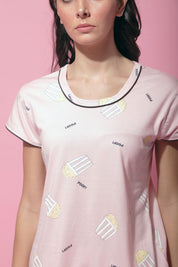Baby Pink Hosiery Printed Night Suit