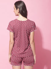 Maroon Hosiery Ethnic Printed Night Suit