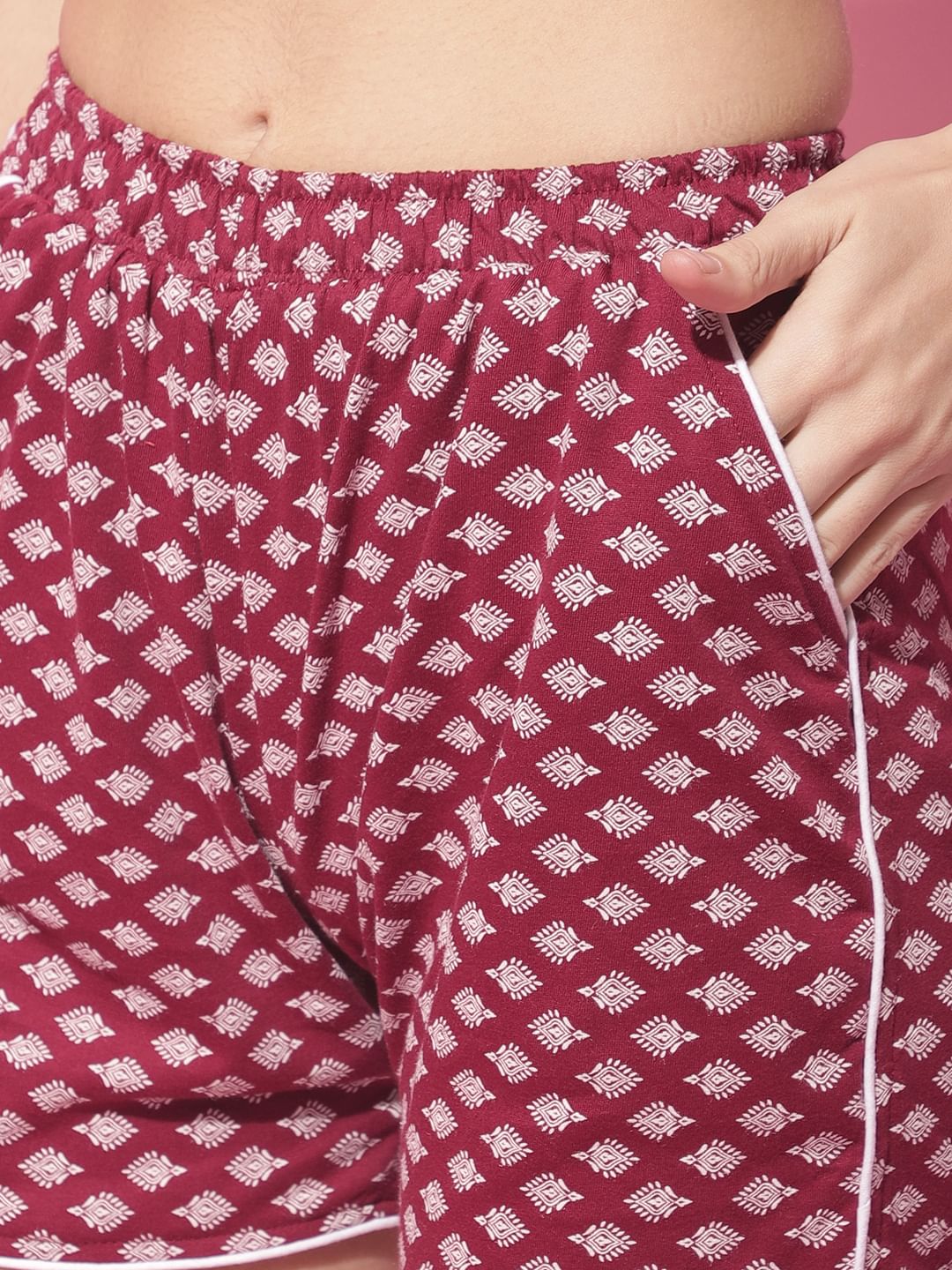 Maroon Hosiery Ethnic Printed Night Suit