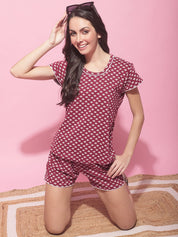 Maroon Hosiery Ethnic Printed Night Suit