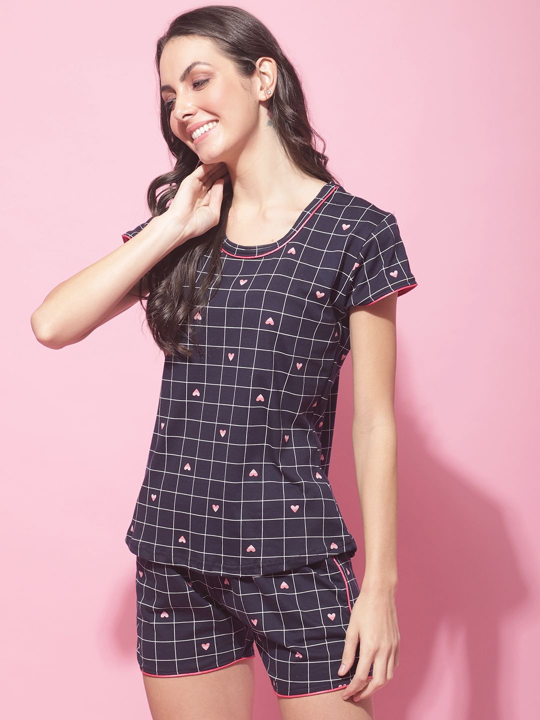 Navy Blue Hosiery Printed Night Suit
