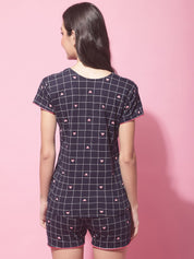 Navy Blue Hosiery Printed Night Suit