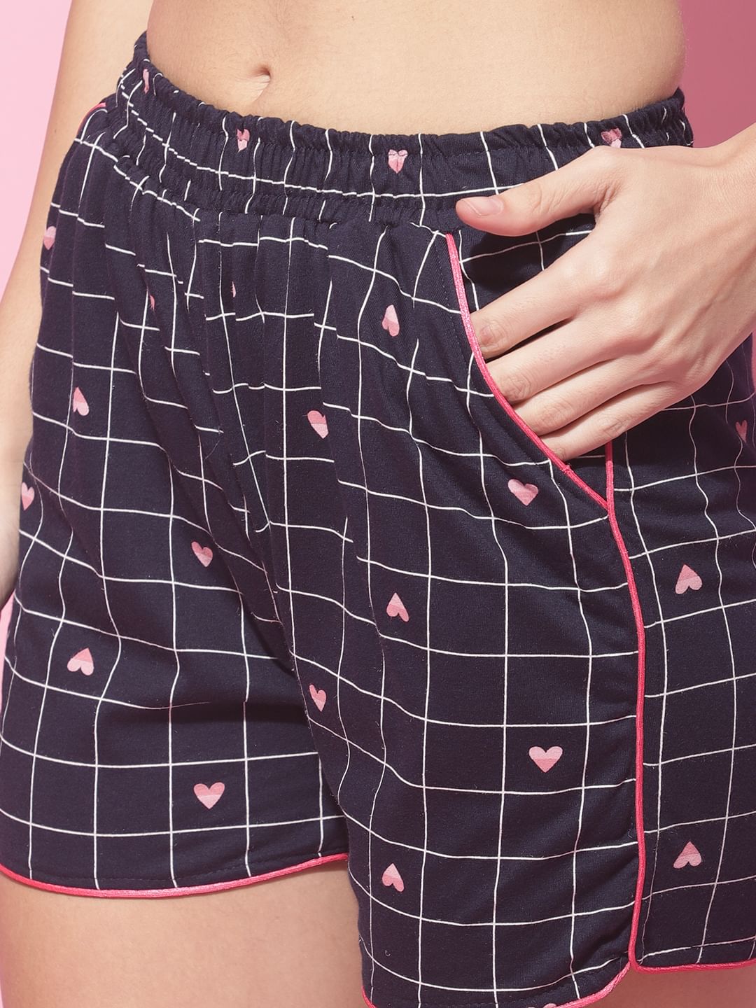 Navy Blue Hosiery Printed Night Suit