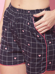 Navy Blue Hosiery Printed Night Suit