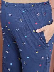 Secret Wish Blue Printed Hosiery Maternity Night Suit