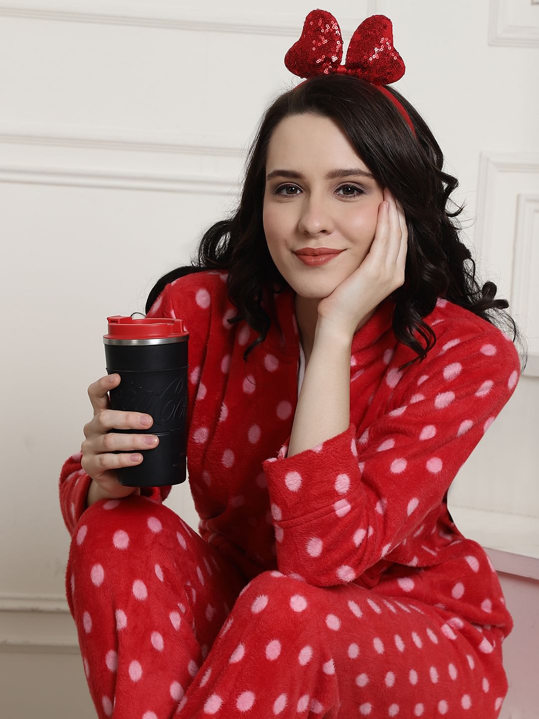 Red Polka Dots Winter Night Suit