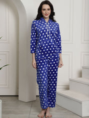 Blue Polka Dots Winter Night Suit