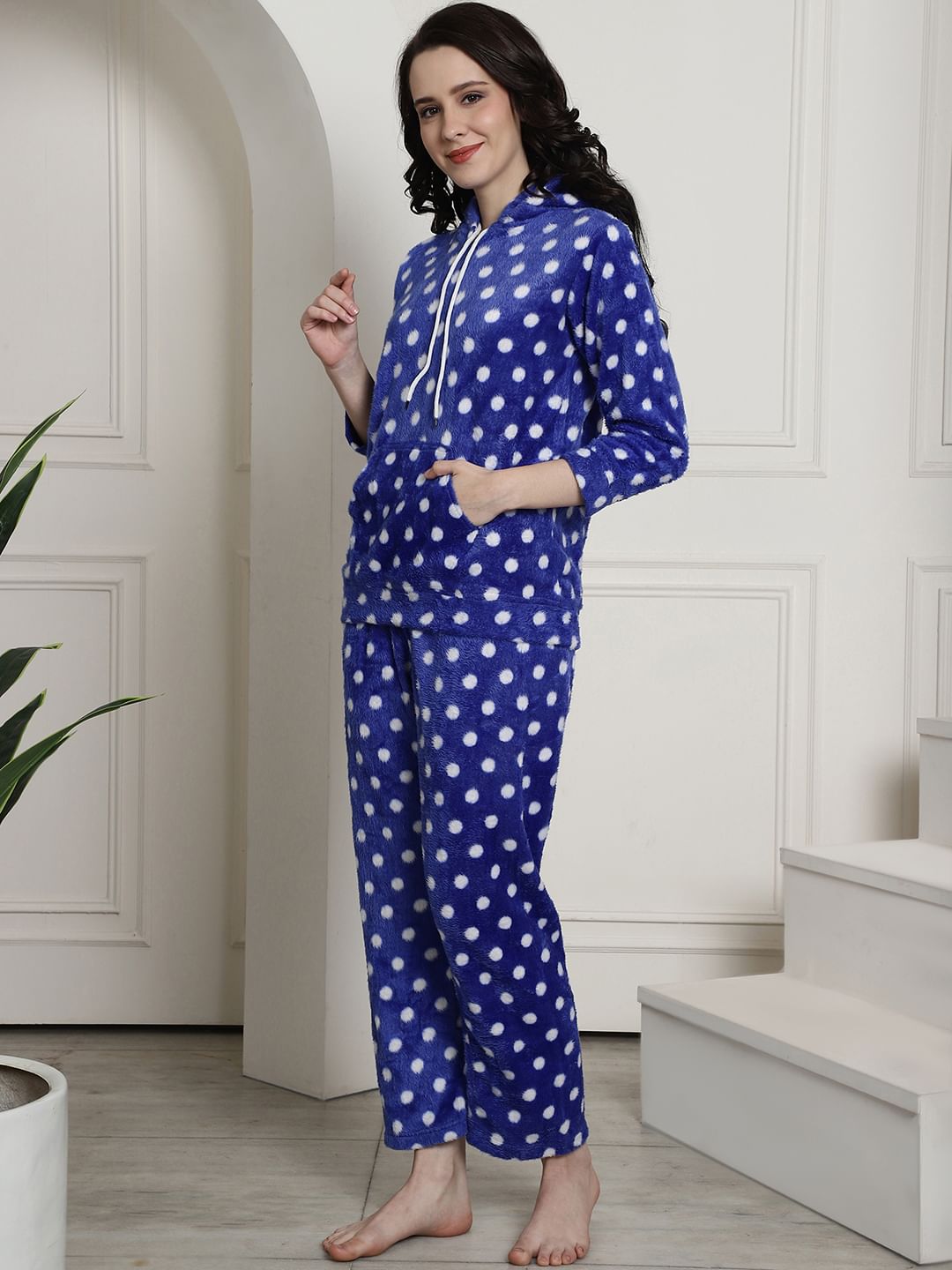 Blue Polka Dots Winter Night Suit