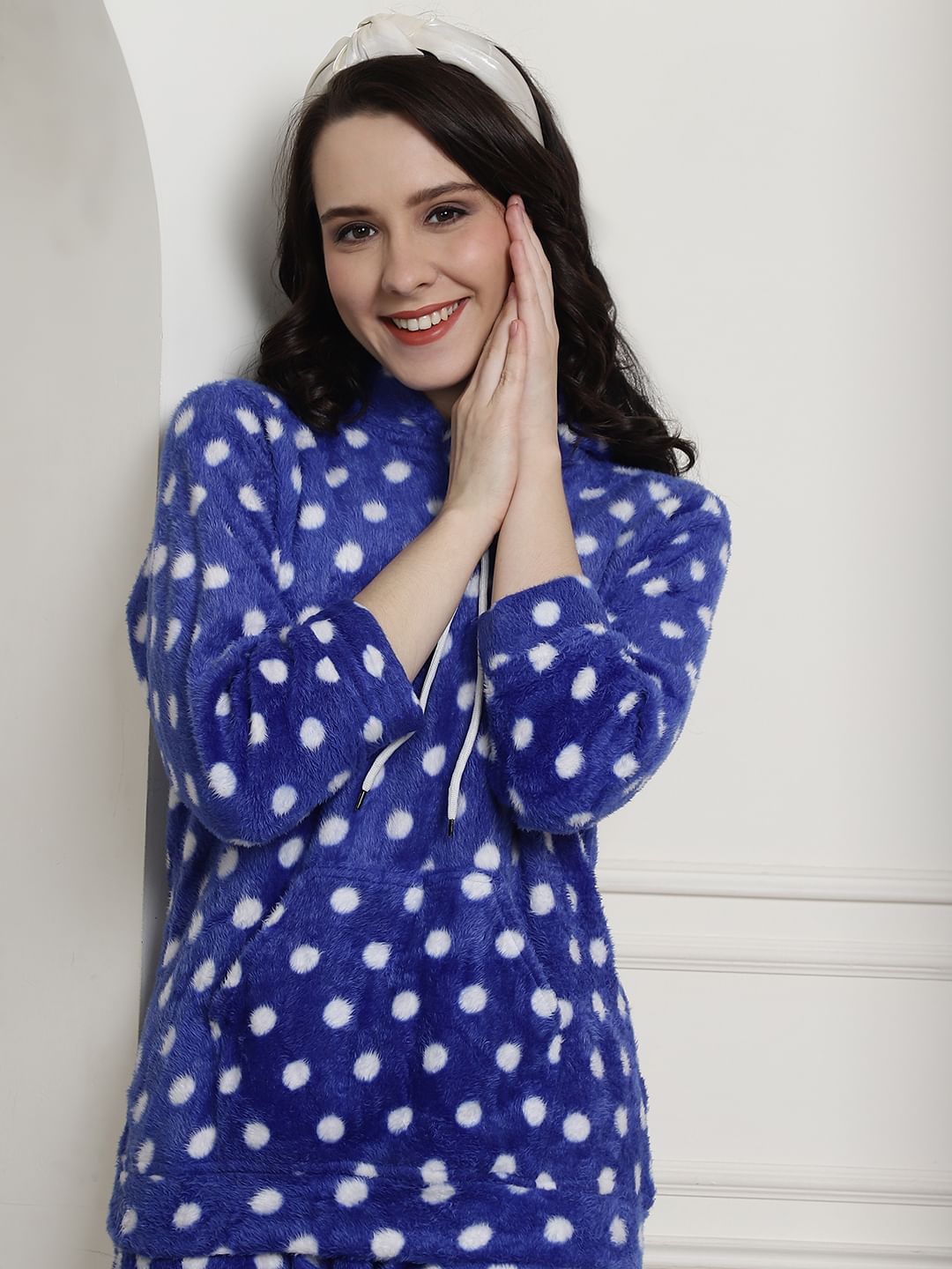 Blue Polka Dots Winter Night Suit