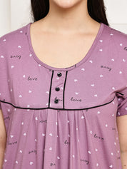 Purple Printed Hosiery Nighty