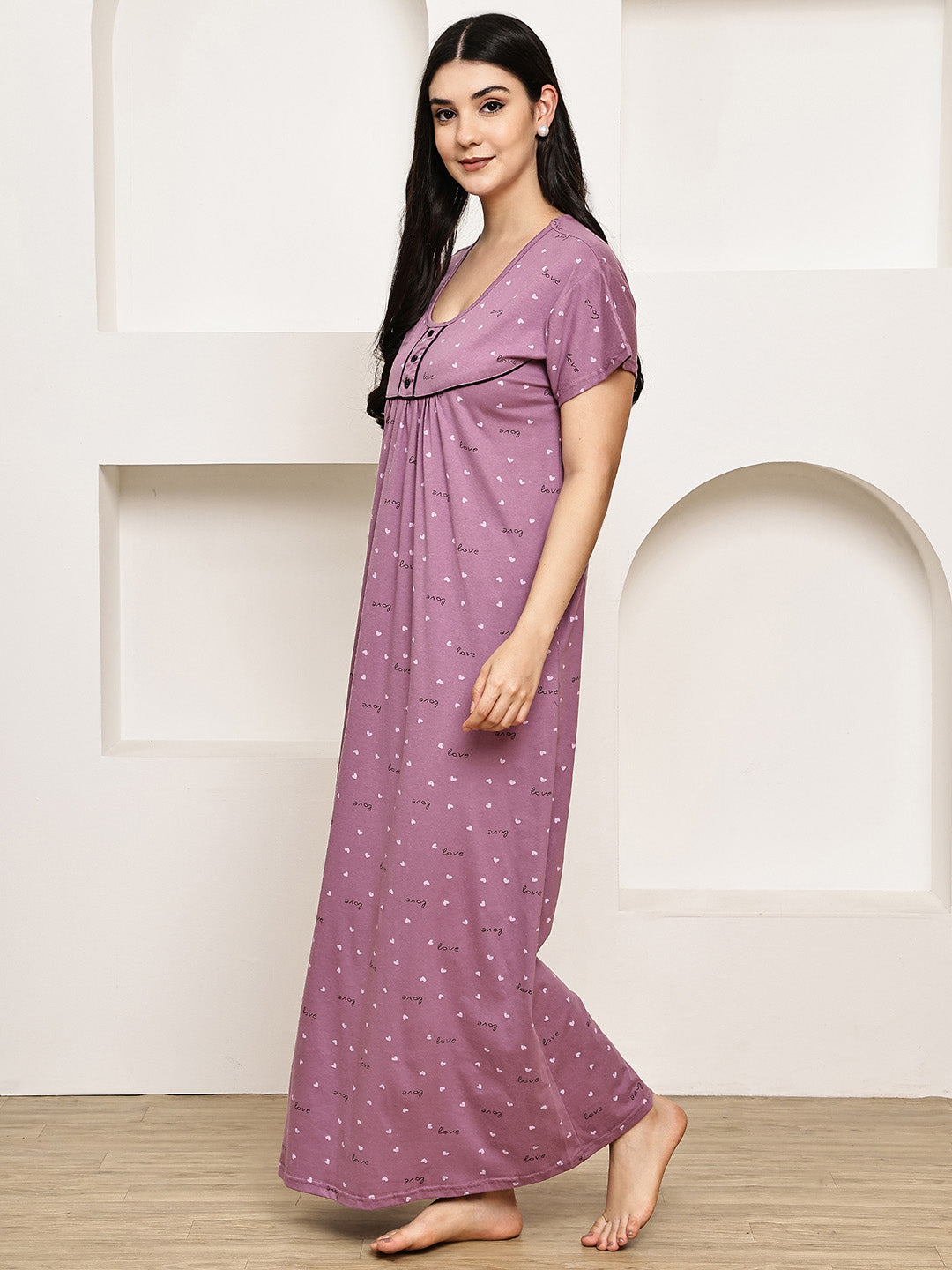 Purple Printed Hosiery Nighty