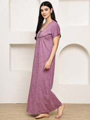 Purple Printed Hosiery Nighty