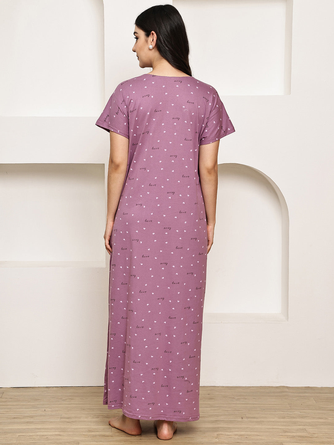 Purple Printed Hosiery Nighty