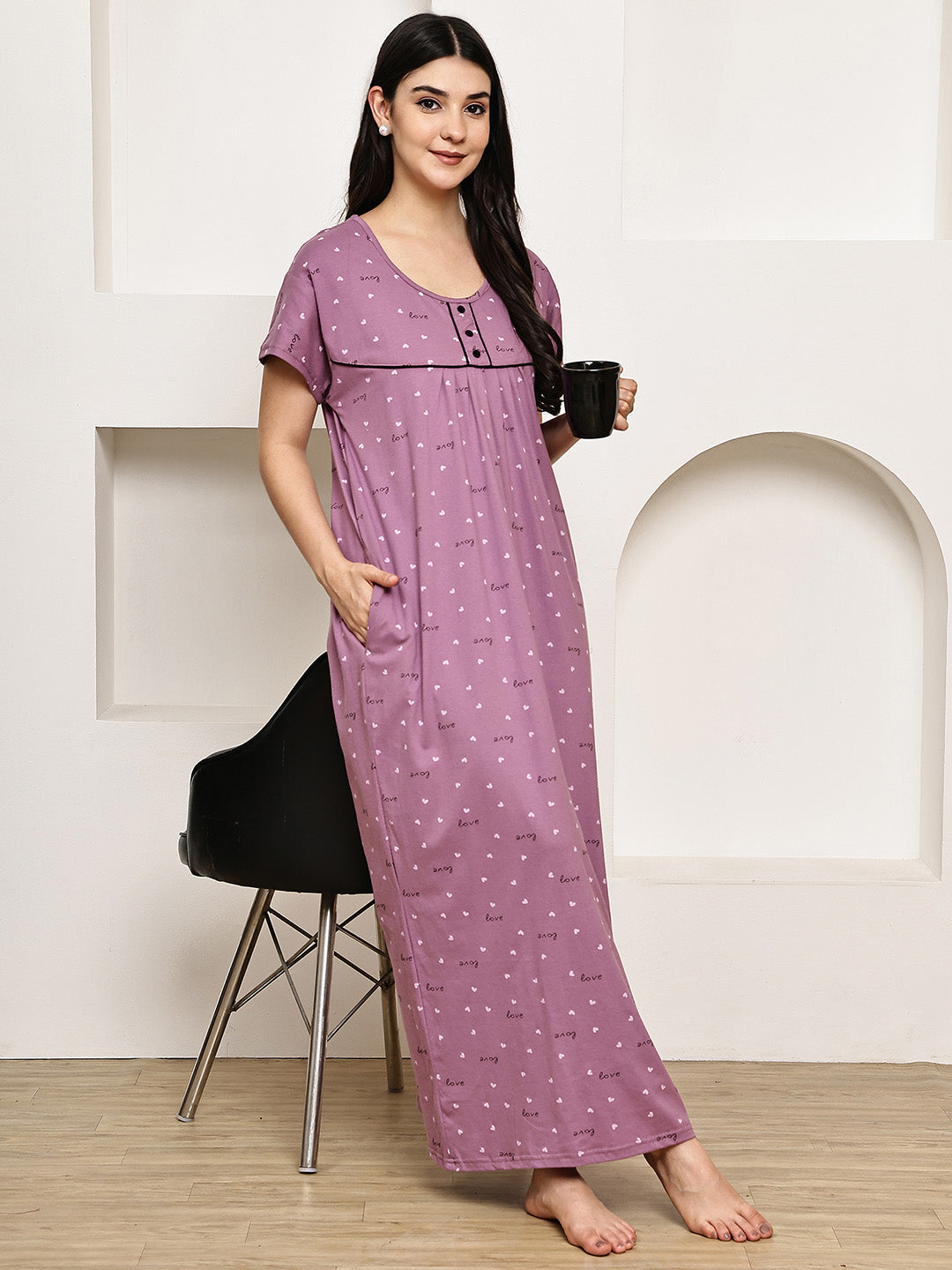 Purple Printed Hosiery Nighty