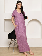 Purple Printed Hosiery Nighty