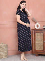 Secret Wish Navy Blue Floral Hosiery Maternity Nighty