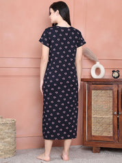 Secret Wish Navy Blue Floral Hosiery Maternity Nighty