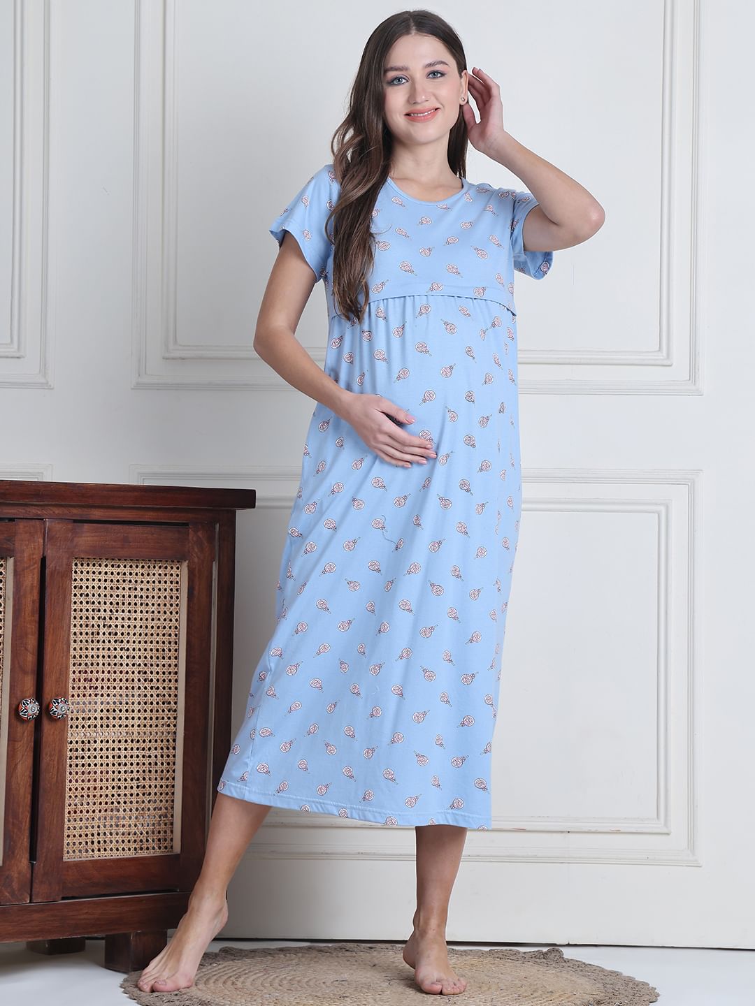 Secret Wish Sky Blue Candy Hosiery Maternity Nighty