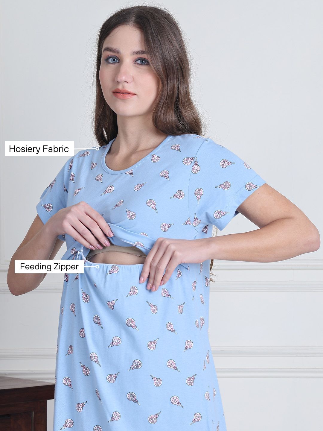 Secret Wish Sky Blue Candy Hosiery Maternity Nighty