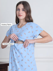 Secret Wish Sky Blue Candy Hosiery Maternity Nighty